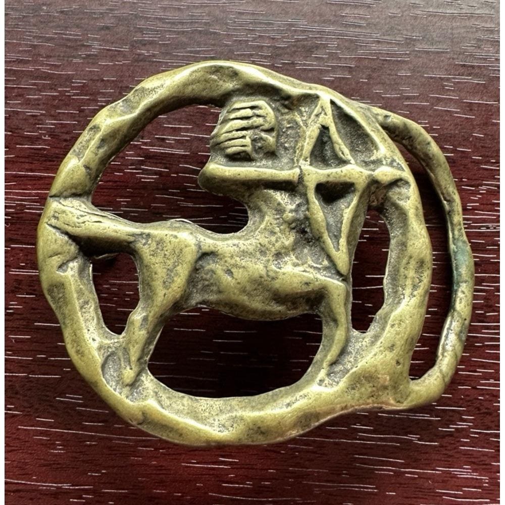 Vintage Solid Brass Sagittarius Zodiac Belt Buckle Centaur Archer Astrology 3"